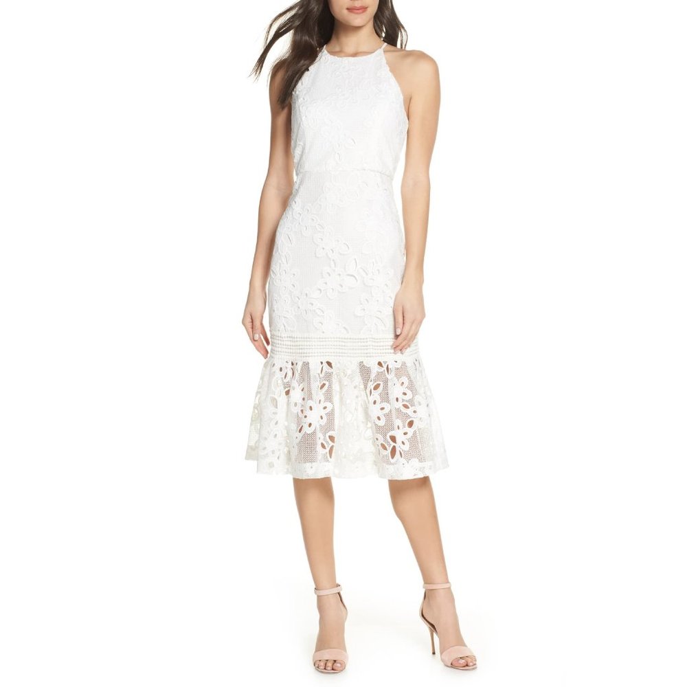 New Badgley Mischka Mark James Ivory Halter dress
